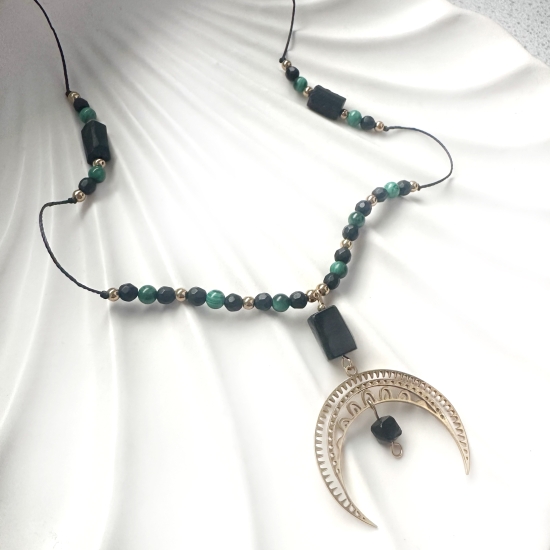 Naszyjnik Mocy • Lunula • Onyks • Malachit • Czarny Turmalin