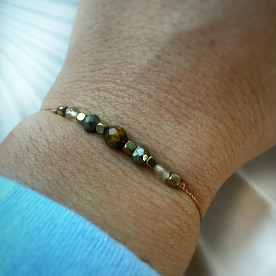 minimalistyczny ✧ KOD OBFITOŚCI ✧ Bransoletka finansów, odwagi i przepływu  piryt · tygrysie oko · cytryn