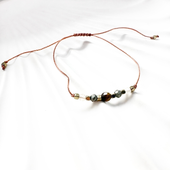 minimalistyczny ✧ KOD OBFITOŚCI ✧ Bransoletka finansów, odwagi i przepływu  piryt · tygrysie oko · cytryn