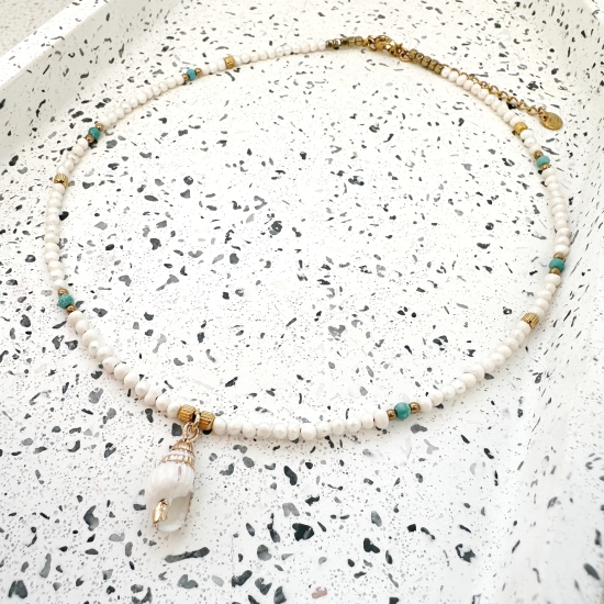Naszyjnik kobiecość i sukces (perły, naturalna muszla, turkus)