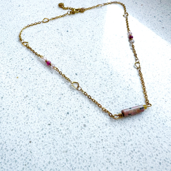 Naszyjnik energii serca i miłości – rodonit, kwarc różowy, kwarc truskawkowy, karneol