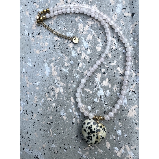 Naszyjnik Heart - Jaspis  Dalmatyński & Kwarc Różowy