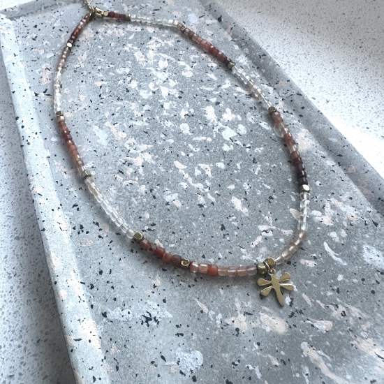 Naszyjnik Magnetyzmu – ważka, karneol i kwarc różowy