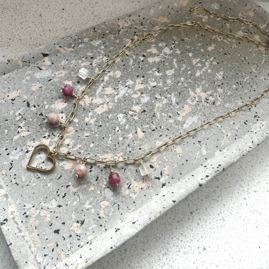 Naszyjnik Miłość – Rodonit, Kwarc Wiśniowy, Kwarc Różowy