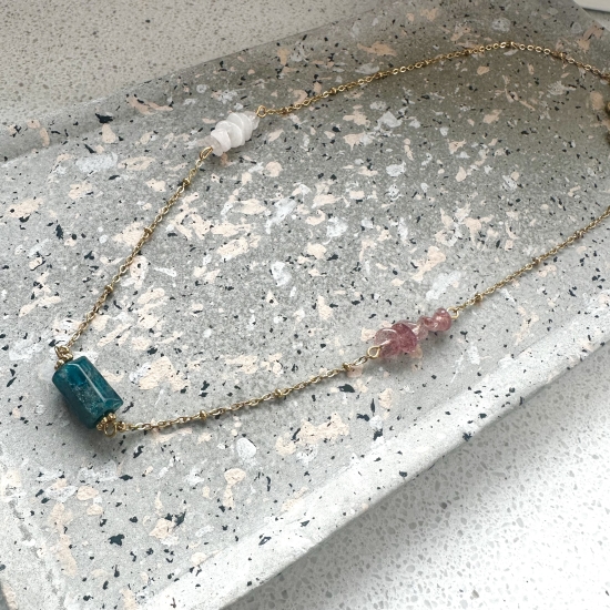 Naszyjnik Relacji i Marzeń – Apatyt, Kwarc Różowy, Kwarc Truskawkowy