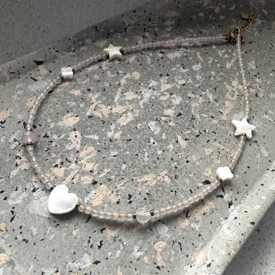 Naszyjnik Kobiecość – Kwarc Różowy, Masa Perłowa, Kunzyt