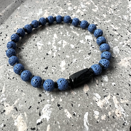 AQUA Bransoletka Męska – Lawa Wulkaniczna & Czarny Turmalin