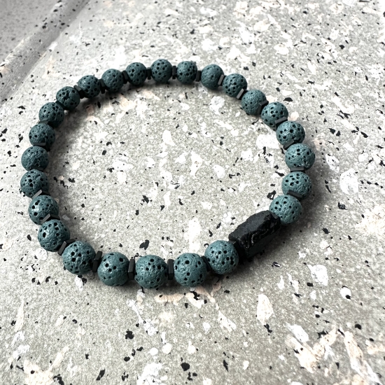 EARTH Bransoletka Męska – Lawa Wulkaniczna & Czarny Turmalin