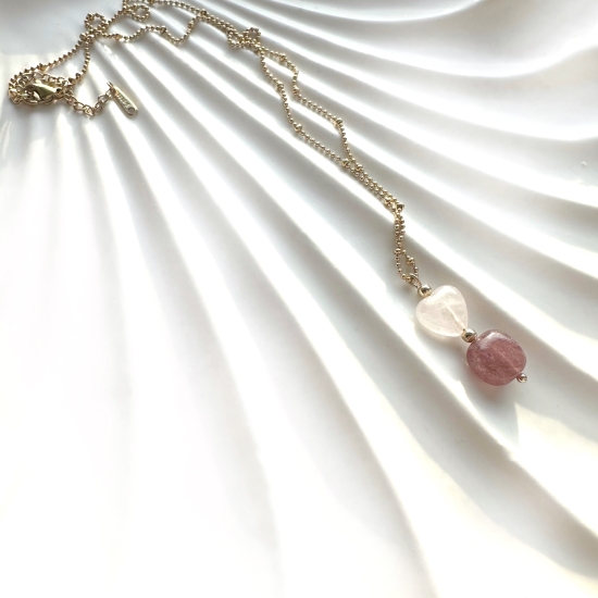 Naszyjnik „Słodka Miłość” – kwarc różowy & kwarc truskawkowy