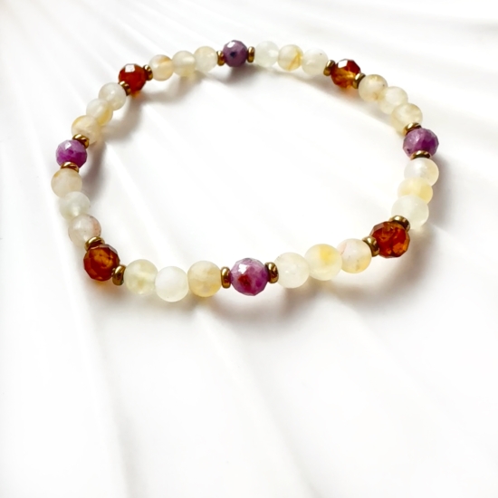 Bransoletka Radości, Obfitości i Odwagi z matowym cytrynem, rubinami i pomarańczowym granatem
