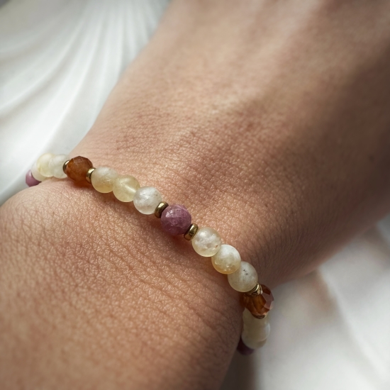 Bransoletka Radości, Obfitości i Odwagi z matowym cytrynem, rubinami i pomarańczowym granatem