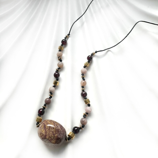 Naszyjnik Mocy • Rodonit • Jaspis • Granat • Kamień Słoneczny